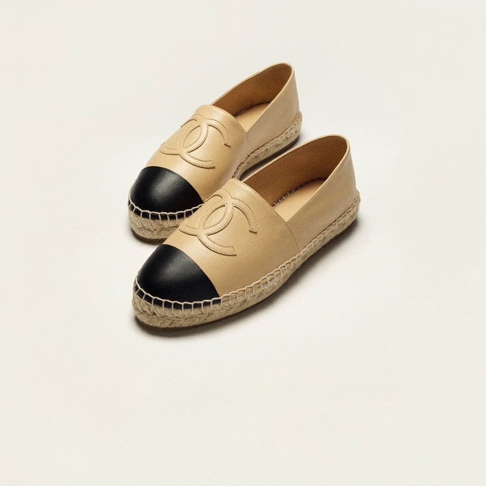 CHANEL Cream and Black Espadrilles